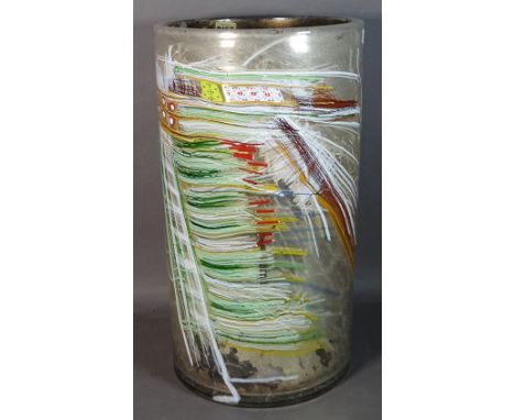 A modern art glass cylindrical vase or stick stand, (a.f.), 50cm high. 