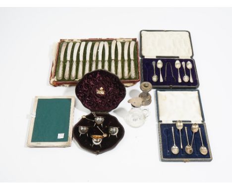 Silver and silver mounted wares comprising; a whisky noggin of conical form, with loop handle and star cut base, Birmingham 1