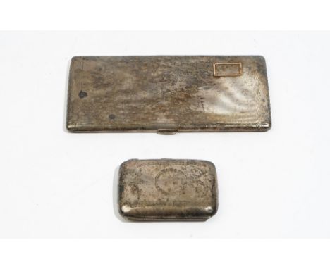 Silver, comprising: a rectangular cigarette case, with engine turned decoration, Birmingham 1936 and a smaller rectangular ci