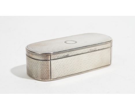 A Victorian silver curved rectangular hinge lidded snuff box, gilt within, the exterior engine turned, London 1843, maker Edw