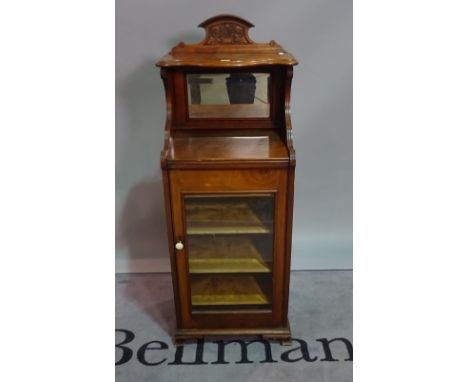 A 19th century glass fronted music cabinet with mirrored back on bracket feet, 46cm wide x 125cm high. 