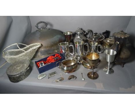 Silver plated items including a teapot, jugs, flatware and sundry (qty). 