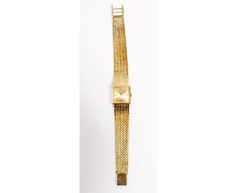 An Omega lady's gold square cased wrist watch, with a signed, jewelled automatic circular movement, detailed Omega Watch Co.,