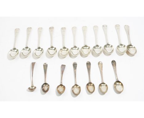 Silver flatware, comprising; six Old English and shell pattern teaspoons, London 1899, five Old English and shell pattern tea