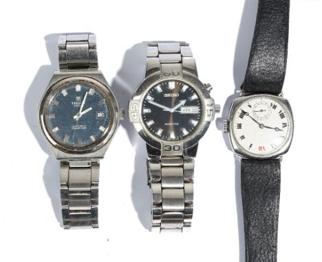 A Longines steel cased, cushion shaped cased gentleman's wristwatch, the gilt jewelled lever movement detailed Longines Swiss