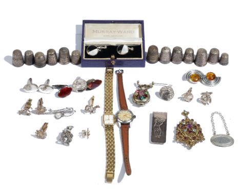 A group of silver and other jewellery, comprising; seven pairs of cufflinks, a tie slide mounted with a cultured pearl, a tie