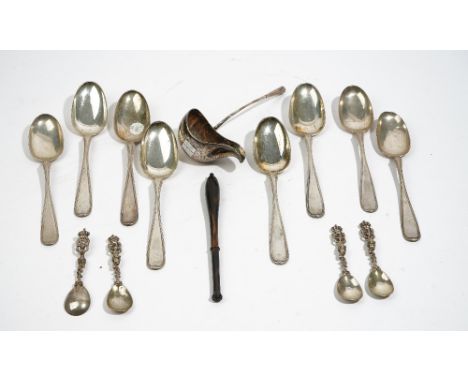 Foreign wares, comprising: eight Norwegian tablespoons, four cast spoons, each having a fig shaped bowl, a pierced stem and w