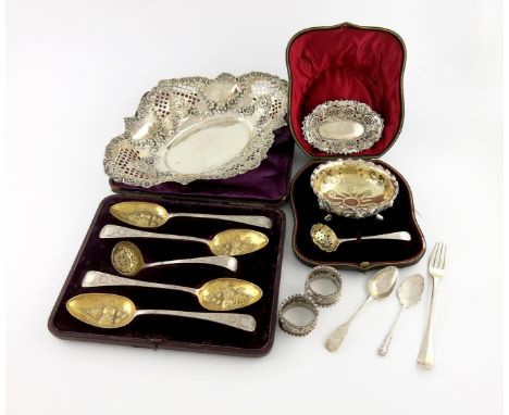 A mixed lot of silver items, various makers and dates, comprising: a Victorian basket, by George Harry Whitaker, Sheffield 18