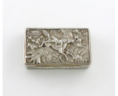 A George IV silver raised relief snuff box, Mazeppa, by Neustadt and Barnett, Birmingham 1841, rectangular form, the hinged c