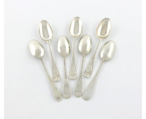 A set of six 18th century silver 'Picture-back and front' teaspoons, marks worn, London circa 1760-70, the reverse of the bow