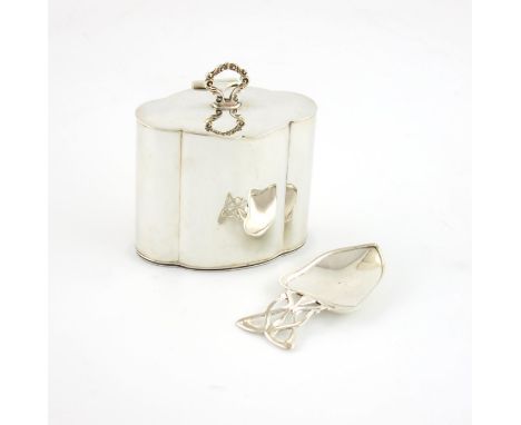 A silver tea caddy and Art Nouveau caddy spoon, the caddy, Birmingham 1917, the caddy spoon by Deakin and Francis, Birmingham