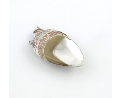 A modern Britannia standard silver commemorative caddy spoon, by Mike Softley, London 2005, tapering oval form, the handle ch