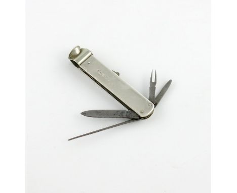 An Edwardian silver combination cigar cutter / penknife and spike, by S. Mordan and Co, Chester 1907, rounded rectangular for