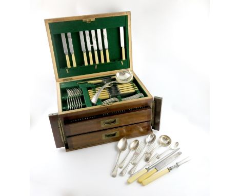 λ An electroplated Beaded pattern canteen for twelve, circa 1915, comprising: twelve table forks, twelve dessert forks, twelv