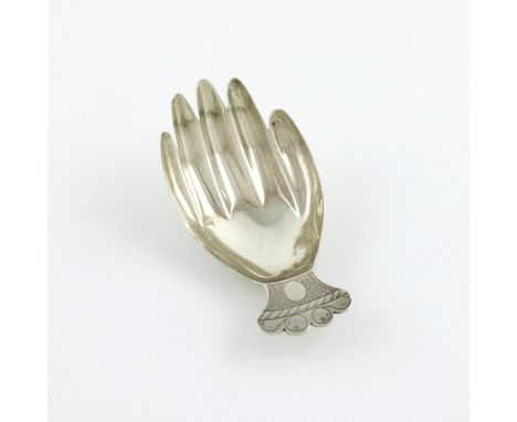 A George III silver hand caddy spoon, by Josiah Snatt, London 1805, modelled as a right hand, with engraved finger nails, the