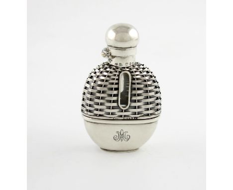 A late-Victorian silver-mounted glass spirit flask, by Saunders and Shepherd, London 1893, the wicker work by another maker, 