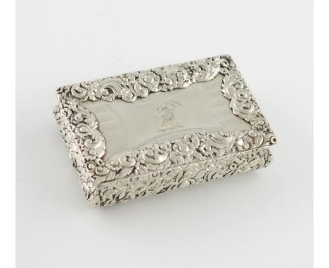 A George IV silver snuff box, by Thomas Shaw, Birmingham 1829, rectangular form, embossed foliate and engine turned decoratio