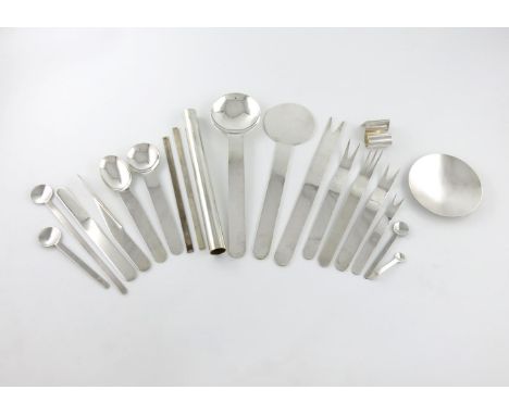 Designed by Michael Newberry, a modern metalware and electroplated canteen for eight, circa 2007, comprising: eight table for