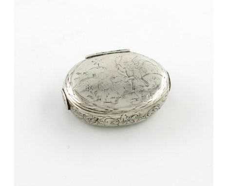 A 17th century silver squeeze-action spice / snuff box, maker's mark of AD conjoined, circa 1680, oval form, the hinged cover