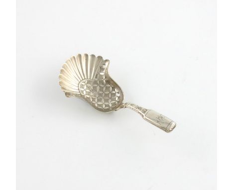 λ A Victorian silver caddy spoon, by Taylor & Perry, Birmingham 1846, fluted and engraved thistle shaped bowl, hollow Fiddle 