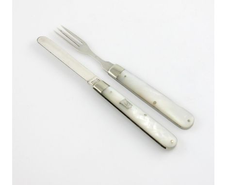 A Victorian silver folding fruit knife and fork, by S. Mordan and Co, London 1897, also marked J. Clarkson's patent, the plat