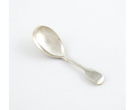 A Victorian provincial silver Fiddle pattern caddy spoon, by James Barber, York 1849, the terminal with initials, length 9.7c