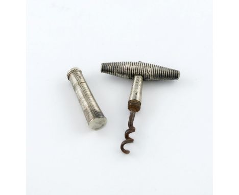 An early 19th century Dutch silver pocket corkscrew, marked with a Dutch tax mark and French import mark, circa 1800-1820, ri