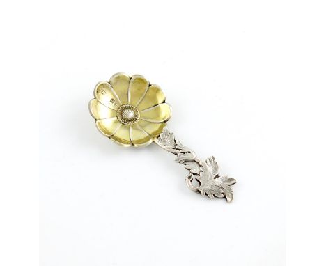A Victorian parcel-gilt silver caddy spoon, by Hilliard and Thomason, Birmingham 1852, in the form of a stylised flower, gild