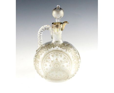A Victorian silver-mounted glass decanter, by Robert Hennell, London 1872, the mount with engraved decoration, the glass body