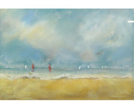 DONAL MACGRORY (Twentieth Century)  PASTEL  'Seascape' Signed, titled to artist label verso  7 1/2" x 10 3/4" (19.1cm x 27.3c