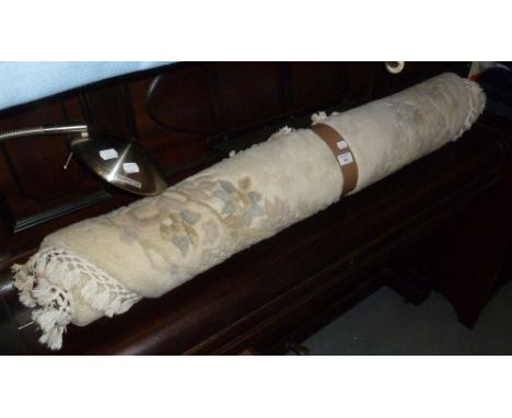 INDIAN CIRCUALR RUG OF EMBOSSED AUBUSSON DESIGN AND A METAL STANDARD LAMP WITH SWINGING TOP (2) 