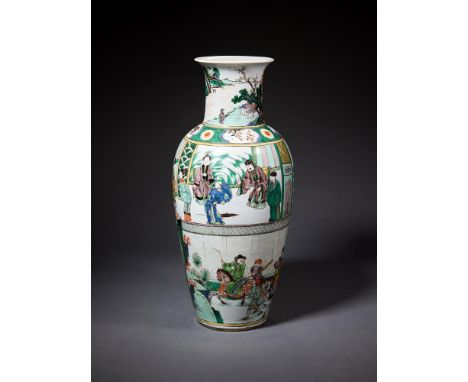 A CHINESE LARGE FAMILLE VERTE 'BIRTHDAY CELEBRATION' VASE KANGXI PERIOD (1662-1722) Enamelled with equestrian figures below a