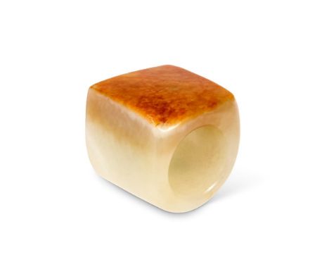 A CHINESE PALE CELADON JADE ARCHER'S THUMB RING  QING DYNASTY, 18TH OR 19TH CENTURY With russet inclusion to one side, with R