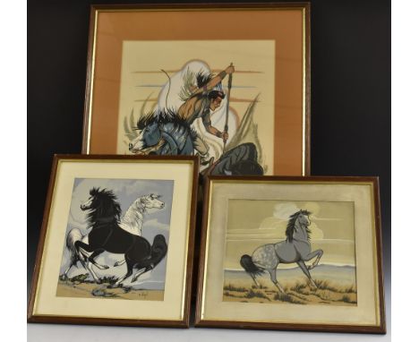 Vigil, by and after, Native American Hunting Buffalo, numbered in pencil 109/212, colour print, 55cm x 40cm; others, similar,