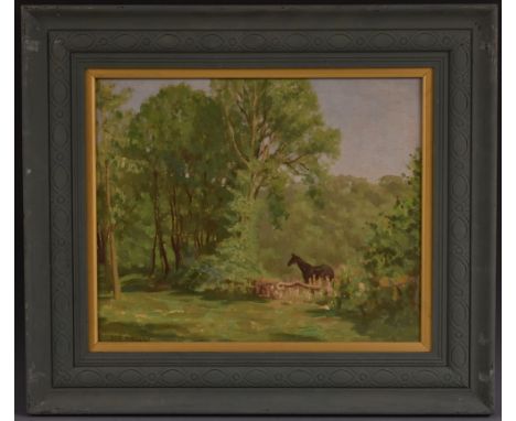 K E BrownHorse in a Woodland Clearingsigned, oil on canvas, 31cm x 38.5cm