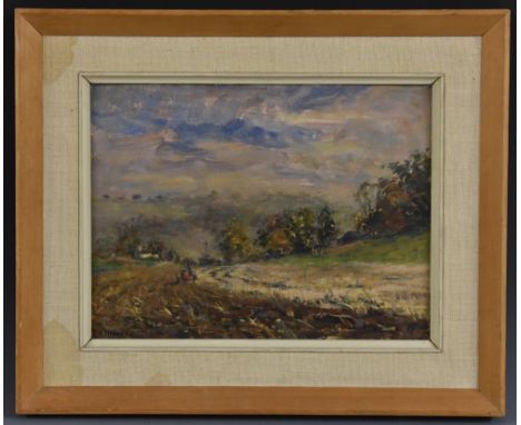 R J HowardPloughing at Woottonsigned, oil on board, 22.5cm x 29.5cm