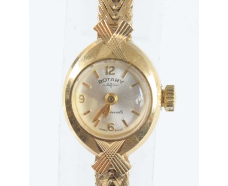 A lady's Rotary 9ct gold cased cocktail watch, having a signed silvered dial, 21-jewel manual wind movement, to a 9ct gold br