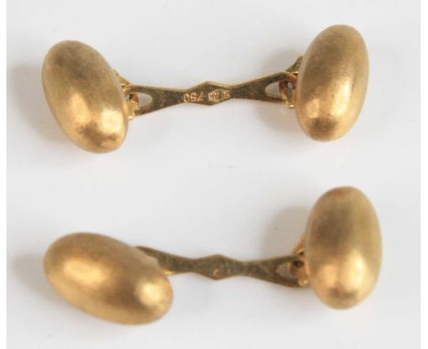 A pair of gent's 18ct gold cufflinks, each of finely textured oval form, 5.2g, 12 x 6.5mm, in fitted case for Harrod's of Lon