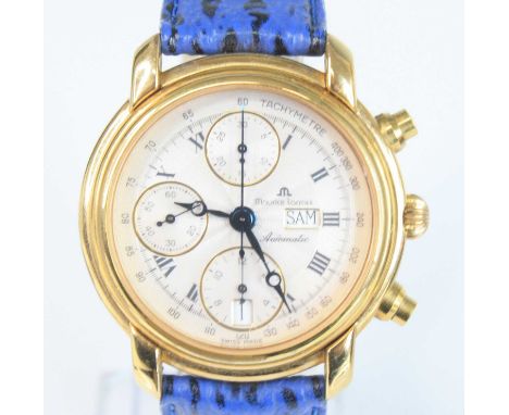 A gent's gold plated Maurice Lacroix automatic chronograph wristwatch, having a signed silvered Roman dial with fine outer sc