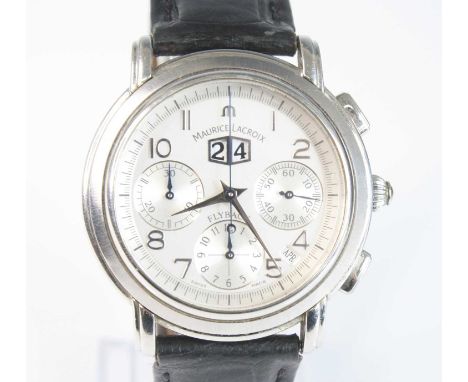 A gent's Maurice Lacroix Masterpiece Flyback Aviator chronograph automatic wristwatch, having signed silvered dial with Arabi