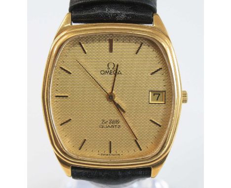 A gent's Omega DeVille gold plated quartz wristwatch, having a signed textured dial with baton markers, date aperture, the st