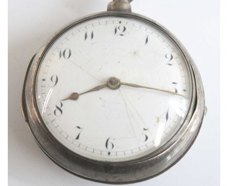 John Stangrove of London - a George III silver pair-cased gent's open faced pocket watch, having a white enamel Arabic dial (