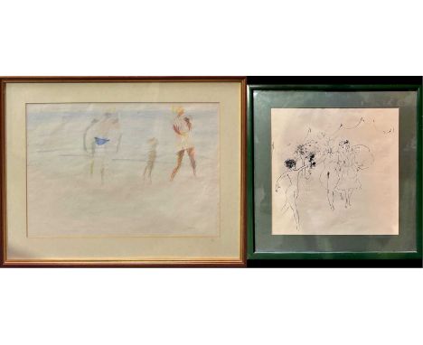 Deenagh Miller (British, 20th century), female figures, signed l.r., dated 1985', pen and ink on paper, 40 by 50cm, together 