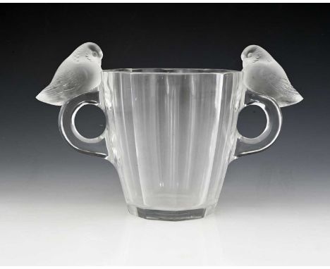 Rene Lalique, a Deux Pigeons glass vase, model 1066, designed circa 1931, polished and frosted, etched mark R Lalique France,