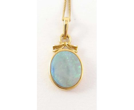 An 18ct gold opal cabochon single-stone pendant, with chain
