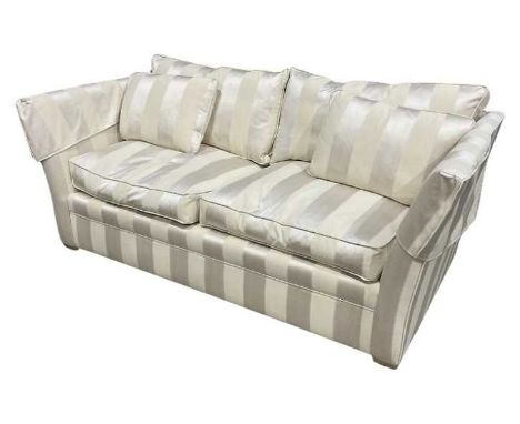A modern custom-made sofa, woven striped pale cream/white fabric, 'handmade to order' in July 2024 from Home of The Sofa Ltd,