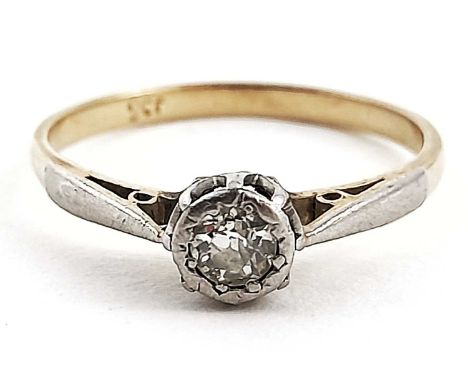 A mid 20th century 9ct gold old-cut diamond single-stone ring, diamond estimated weight 0.20ct, band stamped 9ct, ring size O
