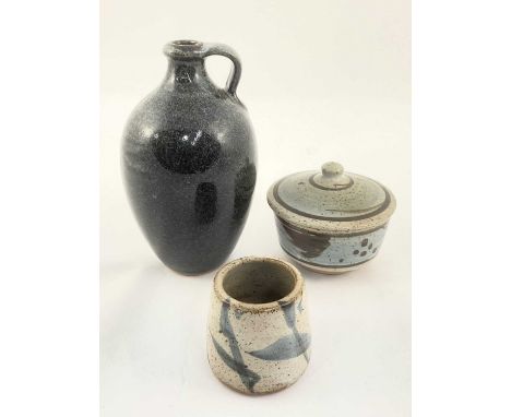 A small collection of studio pottery, a small vase and lidded jam pot with the impressed marks of Geoffrey Whiting, together 