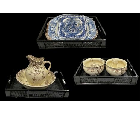 Teck &amp; Sons No. 92160 jug and bowl and other ceramic wares, with Booths Blue and White etc. (3 trays)