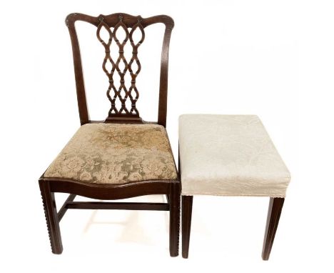 A Georgian mahogany chair in the Chippendale style with a pierced lattice back, height 98cm, width 57cm, depth 50 cm together